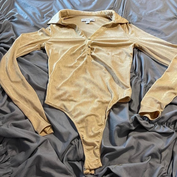 Tops Gold Long Sleeve Button Up Bodysuit Poshmark